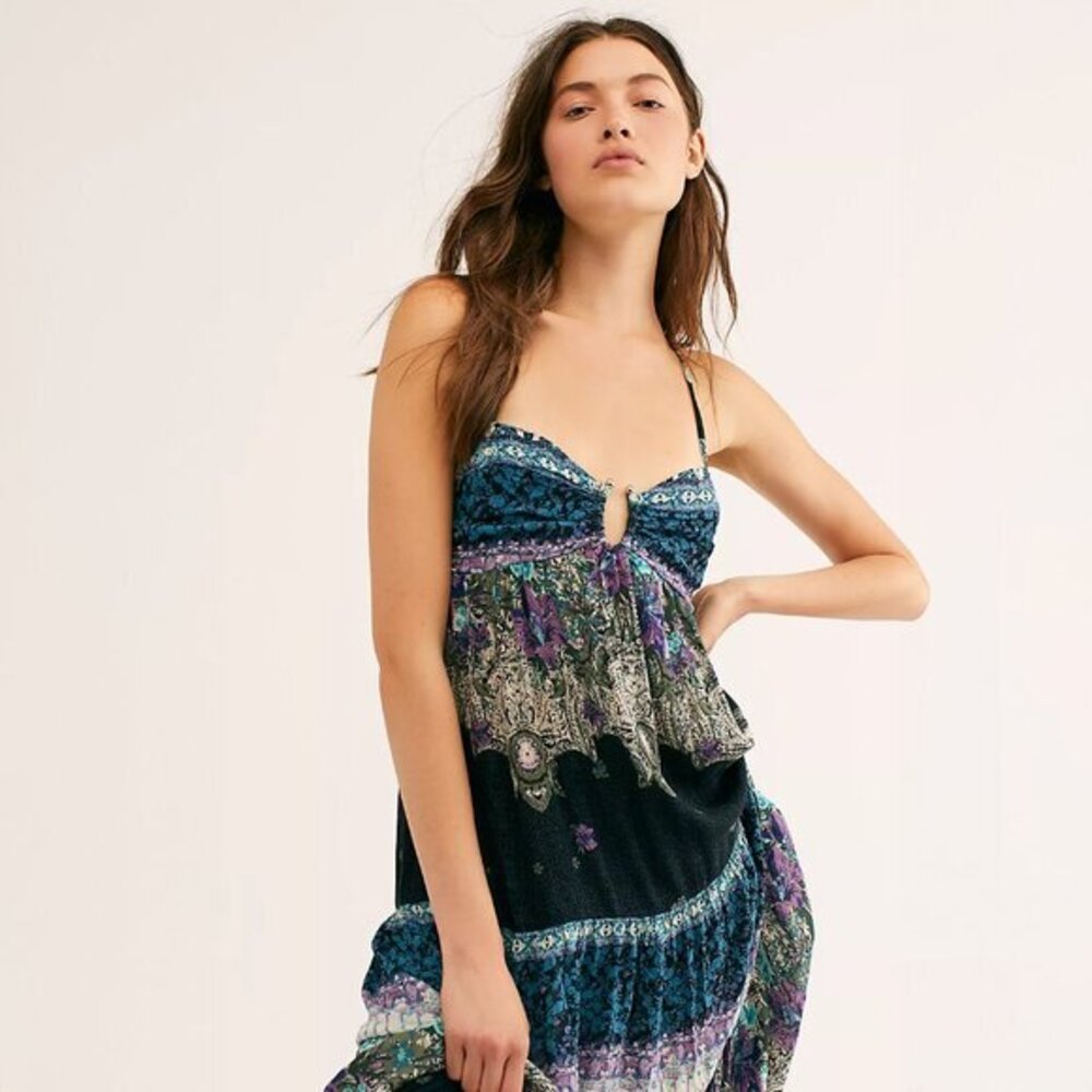 Free People Intimately FP Give A Little Maxi Dress in Black Combo - sz Large